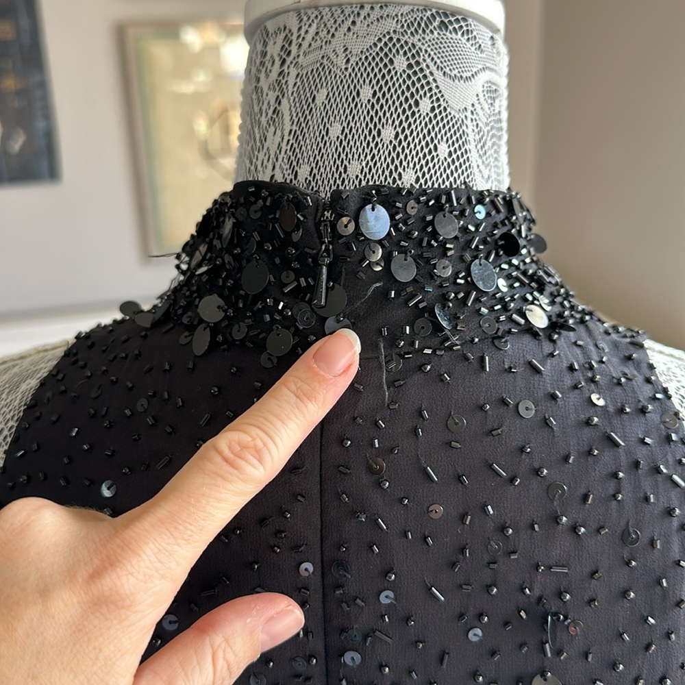 Bicici 100% Silk Sequin & Beaded Black Halter Mock Neck DiscoMini Cocktail Dress - Picture 8 of 14